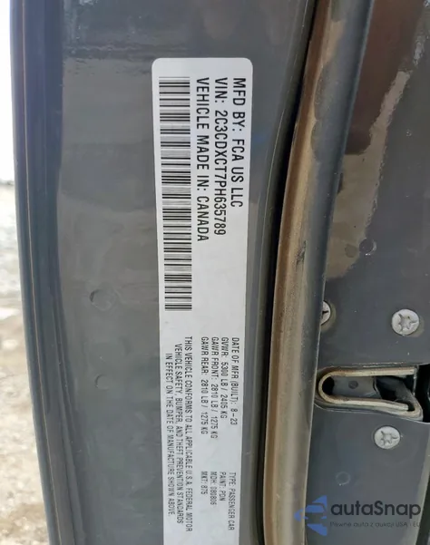 2023 Dodge Charger R/T z USA, uszkodzony, nr VIN 2C3CDXCT7PH635789